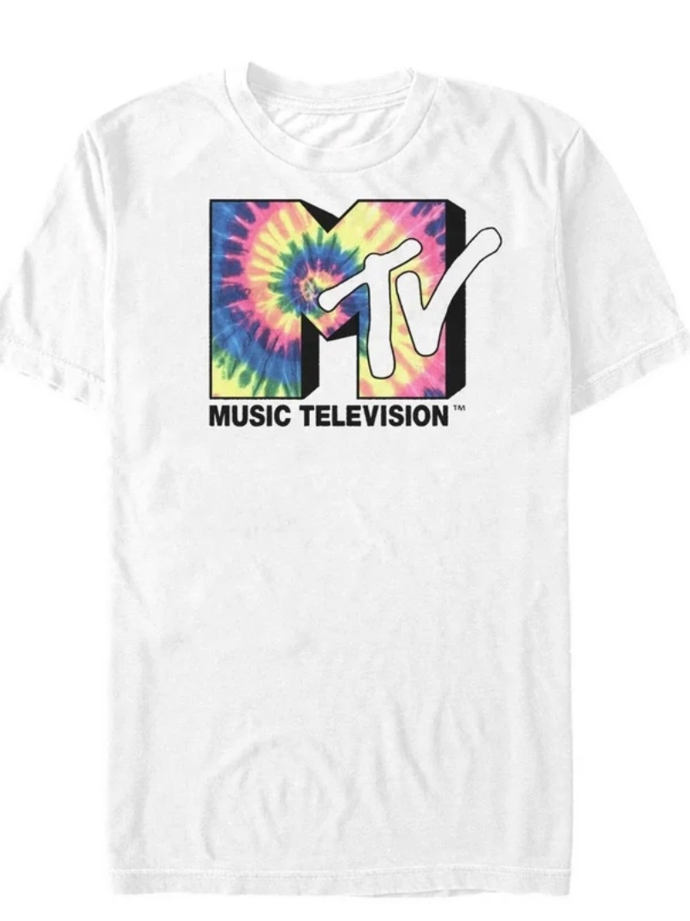 MTV Tie-Dye Logo Graphic Tee - White with Multicolor Logo